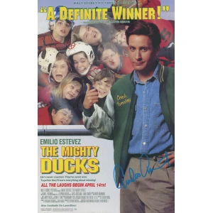 Emilio Estevez Signed Mighty Ducks 11x17 Movie Poster (In Blue Paint)