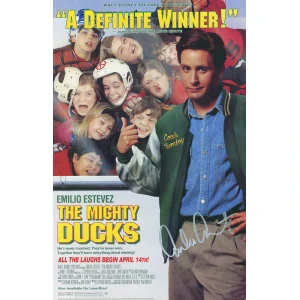 Emilio Estevez Signed The Mighty Ducks 11x17 Movie Poster (In Silver)