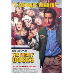 Emilio Estevez Signed The Mighty Ducks 27x40 Full Size Movie Poster