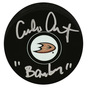Emilio Estevez Signed Anaheim Mighty Ducks Team Logo Hockey Puck w/Bombay