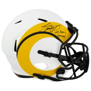 Jim Everett Signed Los Angeles Rams LUNAR Riddell Full Size Speed Replica Helmet w/2x Pass Leader