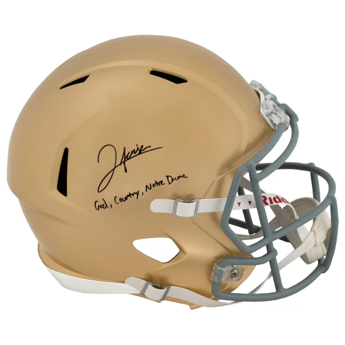 Jordan Faison Signed Notre Dame Fighting Irish Riddell Full Size Speed Replica Helmet w/God, Country, Notre Dame