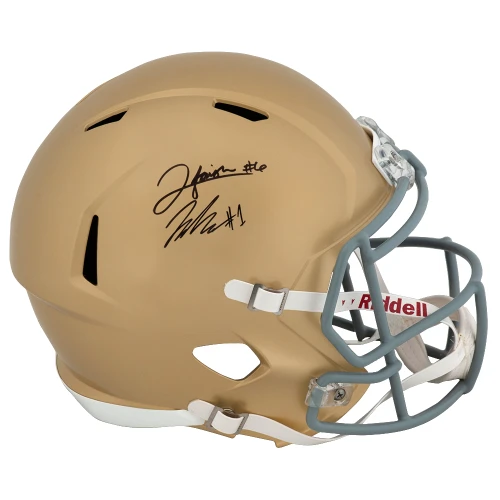 Jordan Faison & Jaden Greathouse Signed Notre Dame Fighting Irish Riddell Full Size Speed Replica Helmet