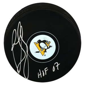 Ron Francis Signed Pittsburgh Penguins Logo Hockey Puck w/HOF'07