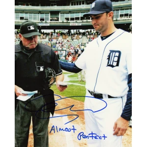 Armando Galarraga Signed Tigers With Umpire Pat On Back 8x10 Photo w/Almost Perfect
