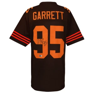 Myles Garrett Signed Brown With Orange #'s Custom Football Jersey (Beckett)