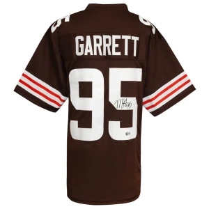 Myles Garrett Signed Brown With White #'s Custom Football Jersey (Beckett)