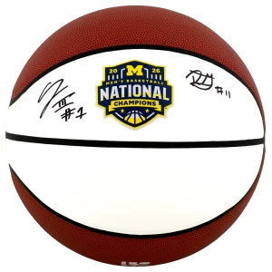 Trey McKenney & Roddy Gayle Jr. Dual Signed Michigan Wolverines 2026 National Champions White Logo Basketball