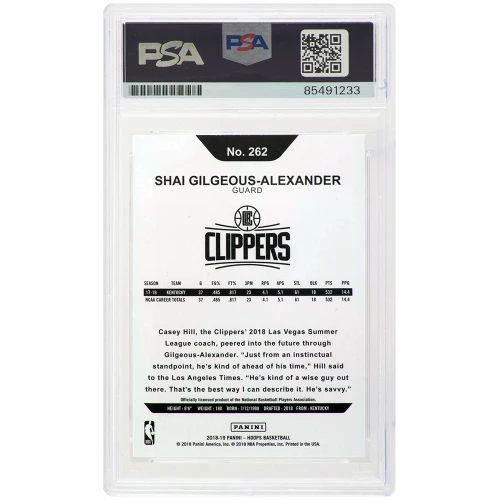 Shai Gilgeous Alexander Signed Clippers 2018-19 Panini NBA Hoops Rookie Basketball Card #262 - (PSA Encapsulated) - Image 2