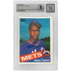Dwight Gooden Signed Mets 1985 Topps Rookie Baseball Card #620 - (Beckett - Auto Sticker - Grade 10)
