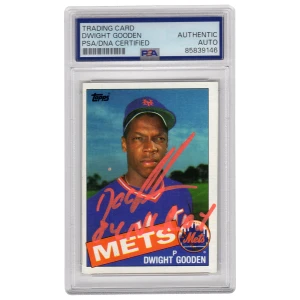 Dwight Gooden Signed Mets 1985 Topps Rookie Baseball Card #620 w/84 NL ROY (In Orange) - (PSA Encapsulated)
