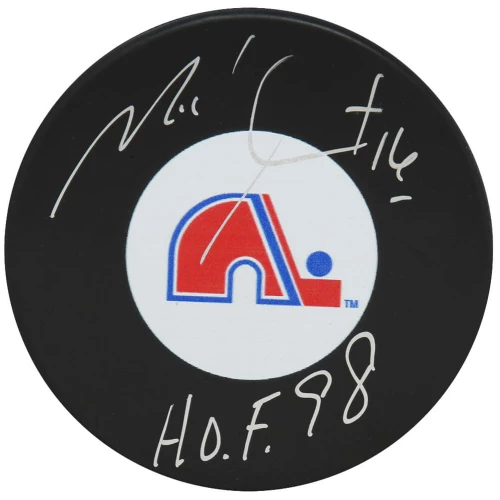 Michel Goulet Signed Quebec Nordiques Logo Hockey Puck w/HOF'98