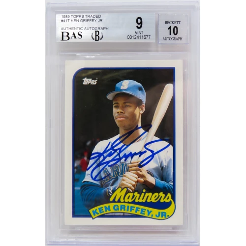 Ken Griffey Jr Signed Seattle Mariners 1989 Topps Traded Baseball Rookie Card #41T (Beckett Mint 9 - Auto Grade 10)