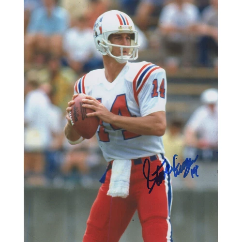 Steve Grogan Signed  Patriots White Jersey Close Up 8x10 Photo