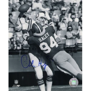 Charles Haley Signed San Francisco 49ers B&W Action vs Colts 8x10 Photo