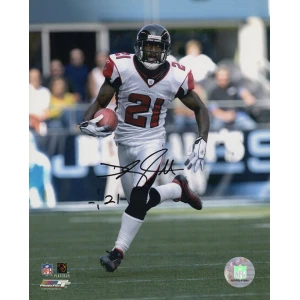 DeAngelo Hall Signed Atlanta Falcons White Jersey With Football 8x10 Photo