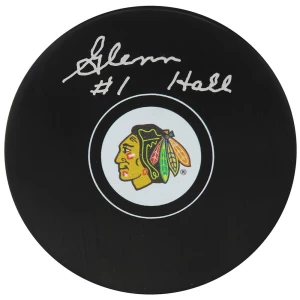 Glenn Hall Signed Chicago Blackhawks Team Logo Hockey Puck