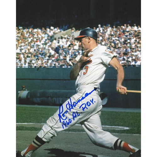 Ron Hansen Signed Orioles Swinging Action 8x10 Photo w/1960 AL ROY