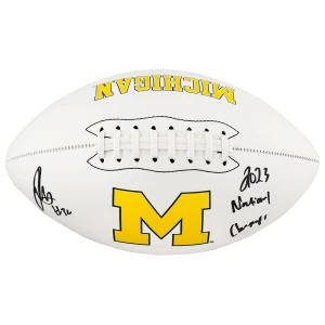 Jaylen Harrell Signed Michigan Wolverines Logo Brand White Logo Football w/2023 National Champs