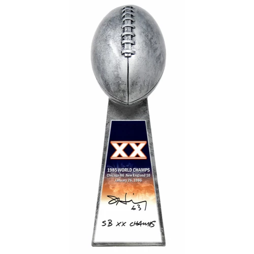 Jay Hilgenberg Signed Football World Champion 15 Inch Replica Silver Trophy w/SB XX Champs