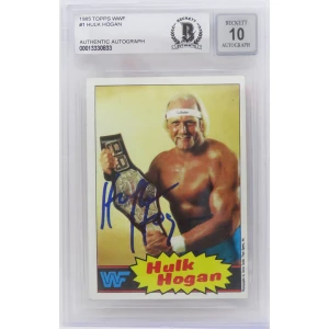 Hulk Hogan Signed WWF 1985 Topps Wrestling Rookie Card #1 (Beckett Encapsulated/ Auto Grade 10)