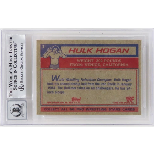 Hulk Hogan Signed WWF 1985 Topps Wrestling Rookie Card #1 (Beckett Encapsulated/ Auto Grade 10) - Image 2