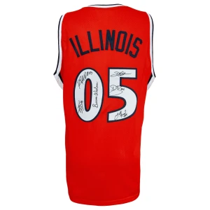 2005 Illinois Fighting Illini Team Signed Orange Custom Basketball Jersey w/6 Signatures