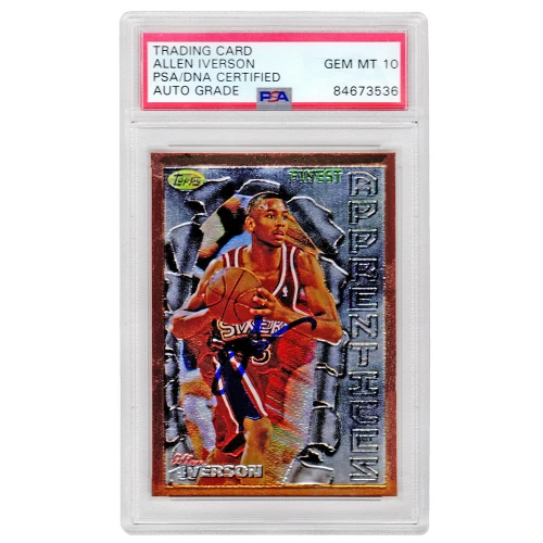Allen Iverson Signed Philadelphia 76ers 1996 Topps Finest Rookie Basketball Card #60 (PSA Encapsulated - Auto Grade 10)