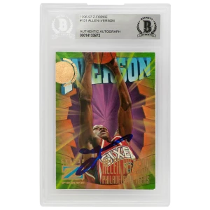 Allen Iverson Signed Philadelphia 76ers 1996-97 Skybox Z Force Rookie Basketball Card #73 (Beckett Encapsulated)