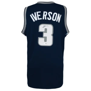 Allen Iverson Signed Navy With White Numbers Custom College Basketball Jersey - (JSA)