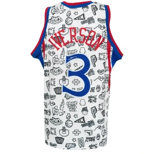 Allen Iverson Signed Philadelphia 76ers White Doodle M&N Swingman Basketball Jersey
