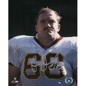 Joe Jacoby Signed Washington Football Team White Jersey Close Up 8x10 Photo w/Hogs