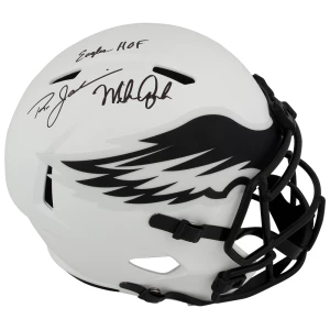 Ron Jaworski & Mike Quick Signed Lunar Eclipse Riddell Full Size Speed Replica Helmet w/Eagles HOF