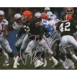 Pepper Johnson Signed Cleveland Browns Action vs Patriots 8x10 Photo