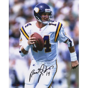Brad Johnson Signed Minnesota Vikings White Jersey Scrambling Action 8x10 Photo