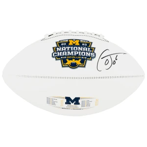 Cornelius Johnson Signed Michigan Wolverines 2023 National Champions Baden White Logo Football