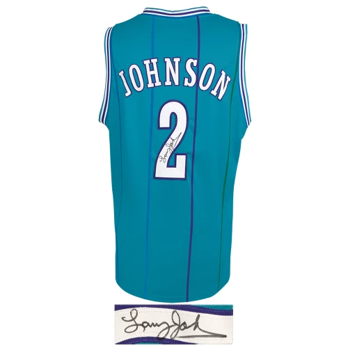 Larry Johnson Signed Teal Throwback Custom Basketball Jersey - Image 2