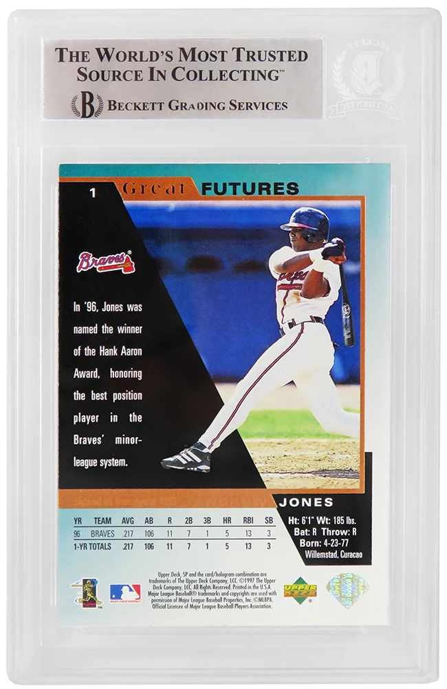Andruw Jones Signed Atlanta Braves 1997 SP Foil Rookie Baseball Card #1 - (Beckett Encapsulated) - Image 2