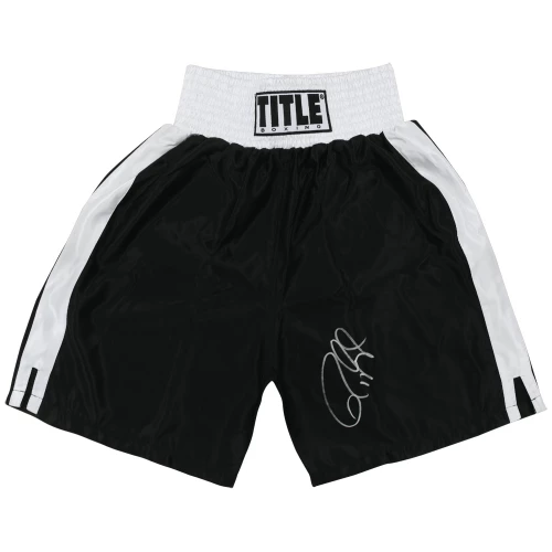 Roy Jones Jr. Signed Title Black With White Trim Boxing Trunks