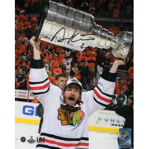 Duncan Keith Signed Chicago Blackhawks 2015 Stanley Cup Holding Trophy 8x10 Photo