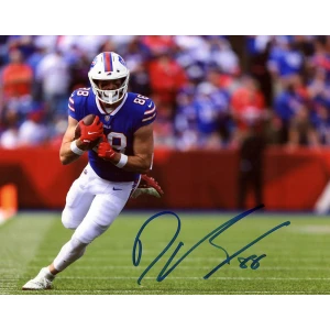 Dawson Knox Signed Bills Blue Jersey With Football 8x10 Photo