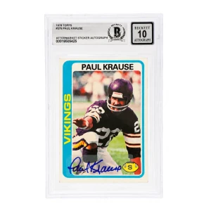 Paul Krause Signed Minnesota Vikings 1978 Topps Football Card #378 - (Beckett - Auto Sticker - Grade 10)