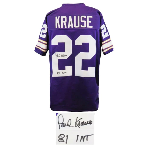 Paul Krause Signed Purple Custom Football Jersey w/81 INT