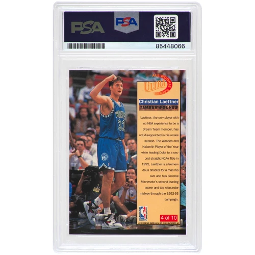Christian Laettner Signed Timberwolves 1992-93 Fleer Ultra Rookie Series Basketball Card #4 - (PSA Encapsulated) - Image 2