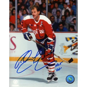 Rod Langway Signed Capitals Red Jersey Action 8x10 Photo w/HOF'02