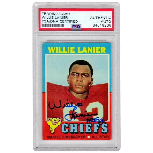 Willie Lanier Signed Kansas City Chiefs 1971 Topps Football Rookie Card #114 w/HOF'86 (PSA Encapsulated - Auto Grade 10)