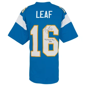 Ryan Leaf Signed Powder Blue Custom Football Jersey w/#2 Draft Pick 1998