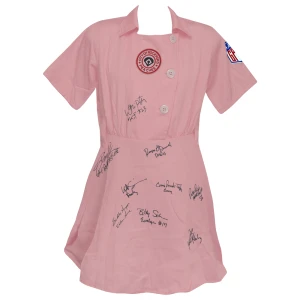 A League Of Their Own Cast Signed Rockford Peaches Pink Costume Baseball Jersey (9 Signatures - w/Character Names)
