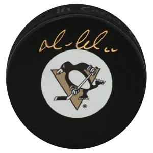Mario Lemieux Signed Pittsburgh Penguins Team Logo Hockey Puck (In Gold) - (PSA Holo)