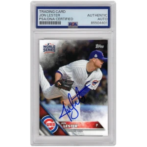 Jon Lester Signed Chicago Cubs 2016 Topps World Series Champions Baseball Card #WS17 - (PSA Encapsulated)